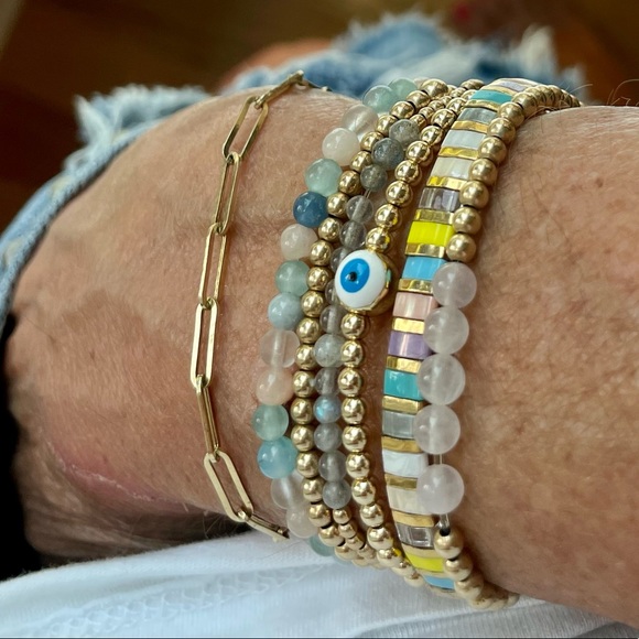 Handmade gold filled bead + rose quartz bead stretch bracelet
Add to your stack! - Picture 5 of 7